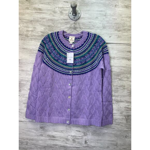 Appleseeds Cardigan Sweater Womens PS Small Petite Purple Blue Fair Isle - Picture 1 of 10